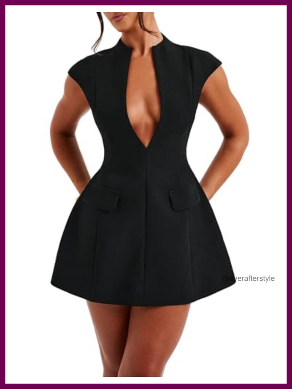 Women's Summer Cap Sleeve Deep V Neck Mini Dress A-Line Party Club